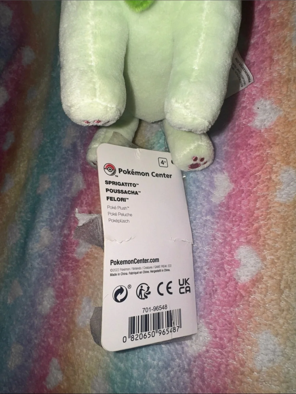 Pokemon Green & White Plush Cat Toy with Pink Eyes